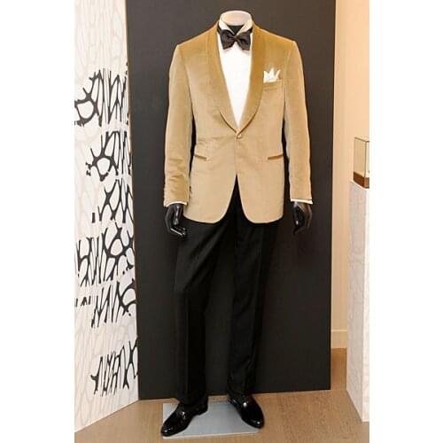 Latest Coat Pant Designs Gold Velvet Men Wedding Suits Slim Fit Costume Stage Custom Tuxedo 2 Piece Prom Blazer Terno Masculino