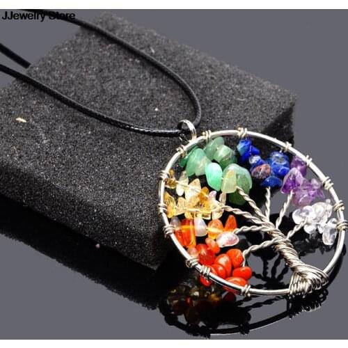 New 7 Chakra Tree Of Life Pendant Necklace Copper Crystal Natural Stone Necklace Women Christmas Gift
