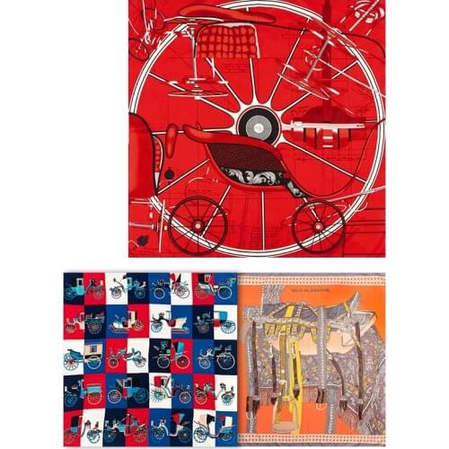 Vintage Twill Silk Scarf 90 90cm Silk Scarf Hand Rolled Edges Designer Silk Head Scarfs For Women Vintage Neck Scarfs 90