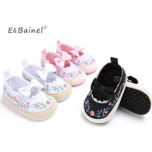 E&Bainel Baby Girl Shoes Toddler Print Flower Baby First Walkers Soft Solet Butterfly-Knot Crib Shoes