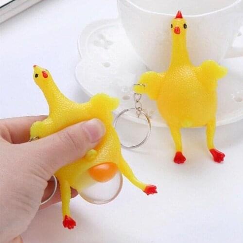 Vent Chicken Laying Egg Keychain Keyring Funny Novelty Toy Crowded Stress Ball Relief Gift Fashion Holiday Gift Toy