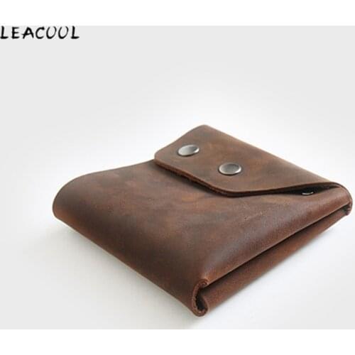 Vintage Small Coin Purse Mini Wallet Men Genuine Leather Pouch Brown Casual Card Holder Pocket Key Money Clip Card Bags
