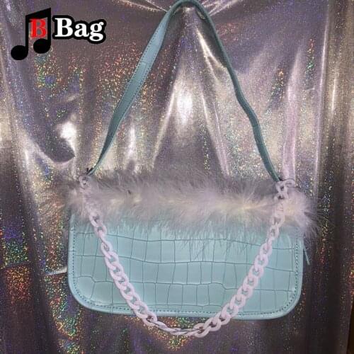 Womens Girl shoulder bag Crocodile lines Handbag female PU Leather underarm Bag messenger bag Acrylic chain Satchel