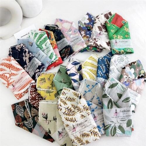 Women Cotton Linen Print Kerchief 50cm Small Scarf Neck Wear Headband Bag Decoration Elegant Floral ladies Scarves foulard femme