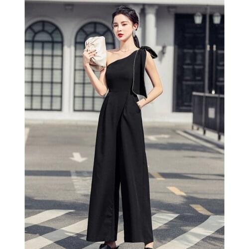 2021 Women Summer Runway Designer Celebrity Black Sexy Off The Shoulder Office Vogue Street Chic Wide Leg Pants Overalls Jumpuit