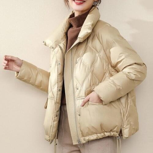 Winter Coat Down Jacket Women 2021 Stand Collar Solid Casual Womens Duck Down Coat Black Short Thick Overcoat Female Y450