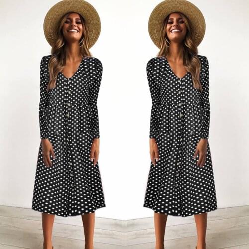 S-XL women v neck long sleeve midi dress autumn spring princess dress casual leisure brand style dot dress