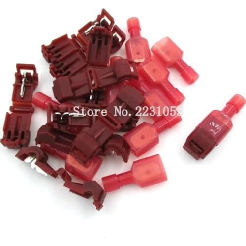 10sets Red T Type Quick Splice Crimp Terminal Wire Convenient Connector For 0.5-1.5mm Line Wire Set