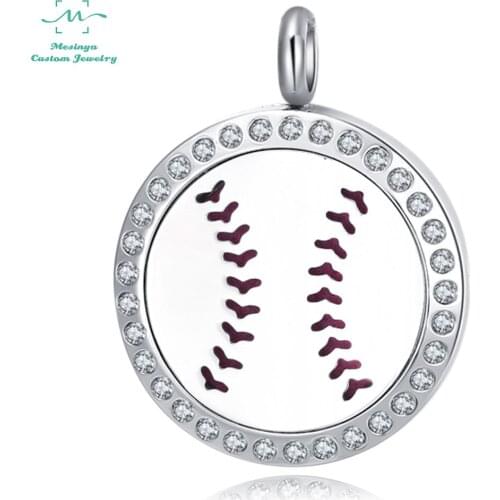 10pcs Mesinya baseball (30mm) Aromatherapy / Essential Oils surgical Stainless Steel Perfume Diffuser Locket Necklace
