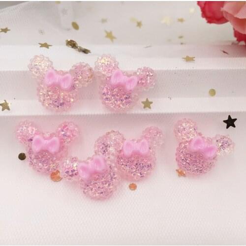 10pcs Resin Colorful Cute Shniy Glitter Bepowder Piink Mouse Flatback Rhinestone Appliques DIY Wedding Scrapbook Craft SL043