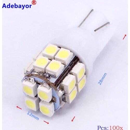 100X Car Accessories T10 W5W 194 168 20 LED 1210 3528 SMD Car Auto Side Wedge Parking Lights Tail Lamp Bulb DC12V Pure White