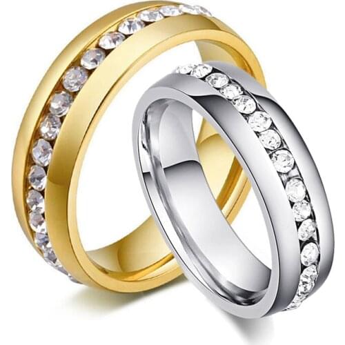 2020 Titanium Finger Rings for women and Men Stainless Steel Crystal Weddings Ring Christmas Gift For Friends Fashion Jewelry