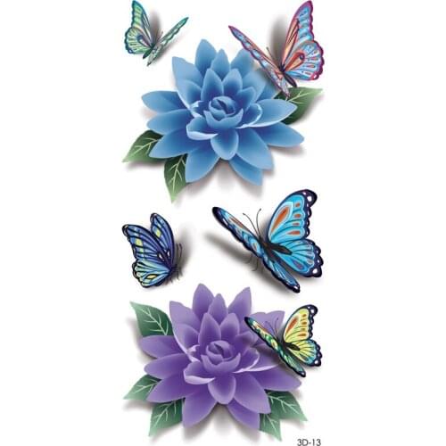 3D Colorful Butterfly Waterproof Body Art Sleeve DIY Stickers Glitter Temporary Tattoos Art Decal Flying Butterfly Rose Flower