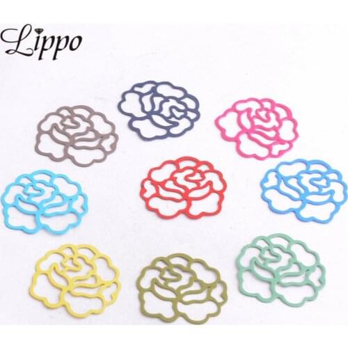 50pcs AC4273 21mm*27mm Filigree Rose Flower Charms Connectors Charms Diy Earrings Pendant