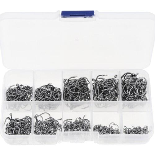500pcs 3-12# Fishing Hooks Kit Barbed Jig Hole Hook 10 Size Carbon Steel Carp Fishhook Set with Fishing Tackle Box