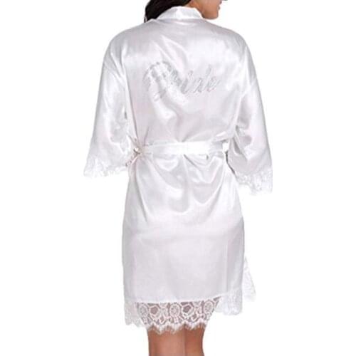 Satin Faux Silk Wedding Bride Bridesmaid Robes,White Bridal Dressing Gown/ Kimono Bathrobes,"BRIDE""BRIDE MAID" Graphic on Back
