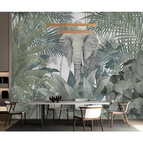 Custom large-scale 3D mural of Nordic tropical plant coconut tree animal elephant landscape TV background wall paper