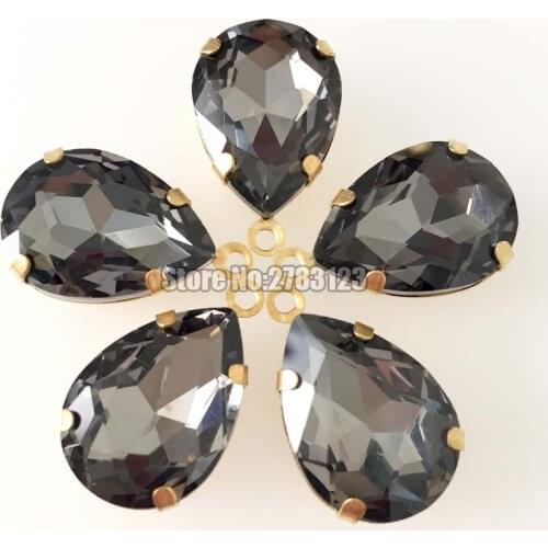 Free shipping Gold bottom gray Superior quality AAA+ Glass Crystal Single hanging sew on rhinstones,diy/Dress bag accessories