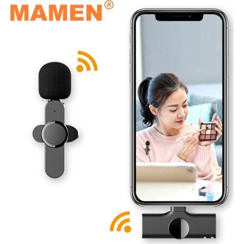 MAMEN Wireless Lavalier Microphone 20m 360°Clear Pickup for Type-C Smartphone Tablet Laptop Vlog Video Live Recording Microphone