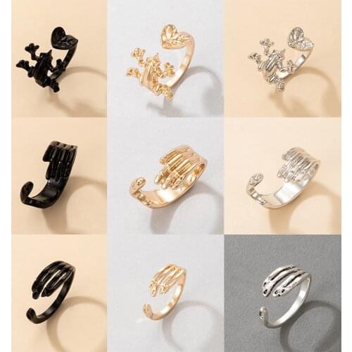 Docona New Trendy Hug Finger Rings for Women Men Gothic Frog Adjustable Joint Midi Mix Color Ring Party Jewelry Wholesale Anillo