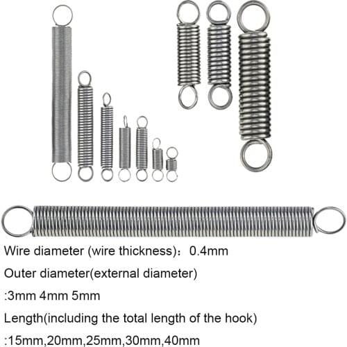 10PCS 304 Stainless Steel Dual Hook Small Tension Spring Hardware Accessories Wire Dia 0.4mm Outer Dia 3 4 5mm Length 15-40mm