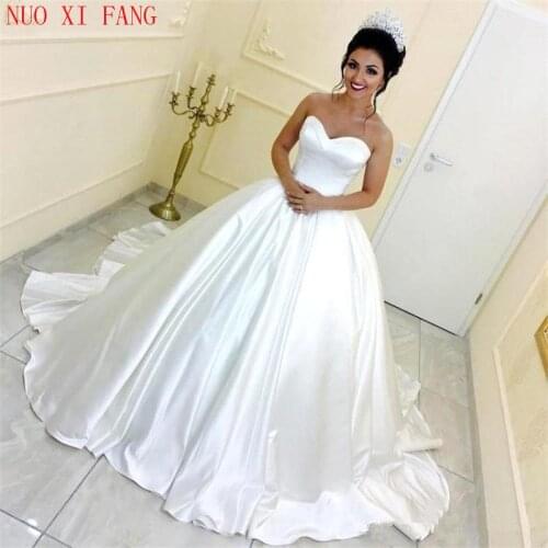 Elegant Princess Ball Gown Bride Wedding Dress White Stain Bridal Wedding Gown Court Train Strapless Wedding Dress Vestido noiva