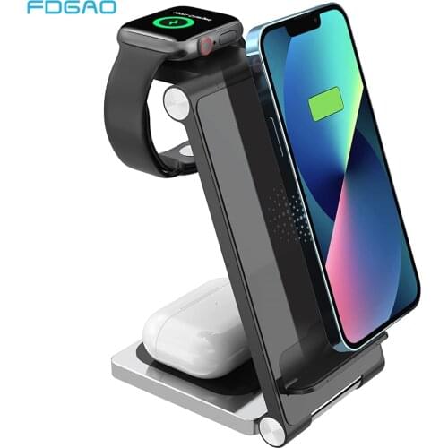 FDGAO 3 in 1 Qi Wireless Charger For iPhone 12 11 XS XR X 8 Fast Charging Stand for Apple Watch SE 6 5 4 3 2 iWatch Airpods Pro