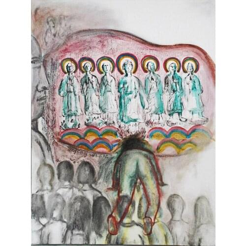 Modern handmade painting worshipping grotto status on oil canvas for home decor and wallpaper