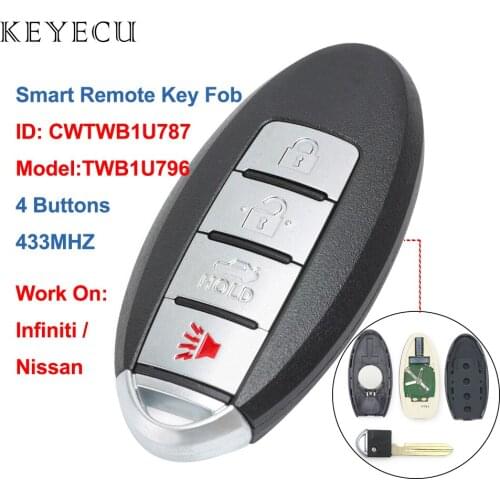 Keyecu CWTWB1U787 Smart Car Remote Key Fob 4 Buttons 433MHz for Nissan Armada 2017-2018 for Infiniti Q70 M56 M37 M35, TWB1U796