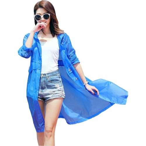 Summer sun protection clothing women hooded anti-UV thin trench coat Long sleeve students long beach sun protection clothes 3331