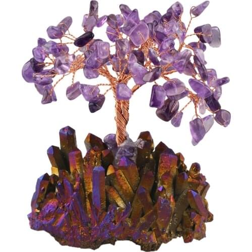 Natural Crystal Tree Multicolor Quartz Citrine Luck Money Tree Slices Mineral Stone For Room Decor Ornaments