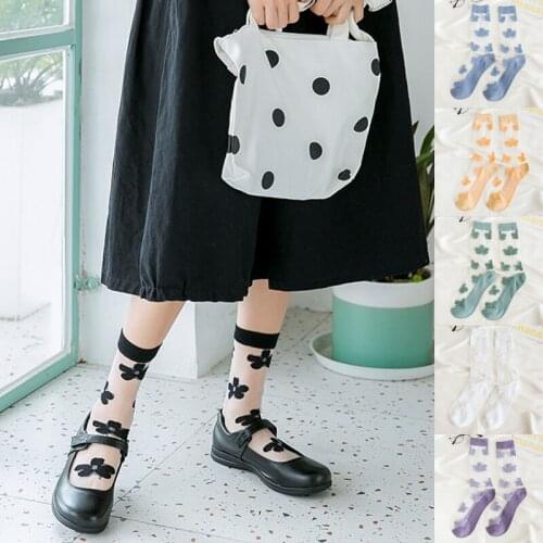 New Flowers Patterned Transparent Elastic Short Socks Women Female Harajuku Thin Funny Hipster Glass Crystal Sock
