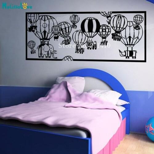New Design Wall Sticker Hot Air Balloon Zoo Decals Home Decor Kids Baby Room Vinyl Removable Nursery Murals Unique Gift YY919