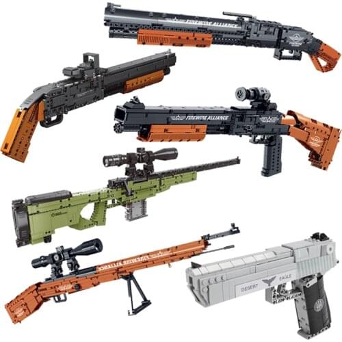 New toy gun military model M1897 and AWM sniper rifle 98 sniper rifle building blocks boy jigsaw assembly toy birthday present