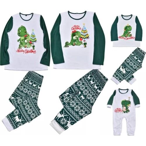 Fashion Christmas Pajamas Family Clothing Suit Cartoon Dragon Design Sleepwear for Father Mother Daughter Son and Baby Mathcings