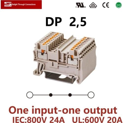 DINKLE DP2.5 Spring-cage Connection Feed-Through Wiring Return Pull Plug Wire Electrical Connector Din Rail Terminal Block ST1.5