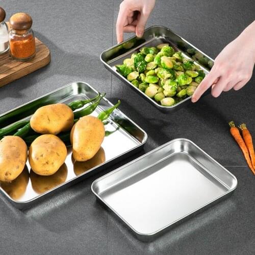 Rectangle Steamed Sausage Noodles Storage Trays Stainless Steel Fruit Dish Restaurant Hotel Kitchen Pastry Food Baking Plates