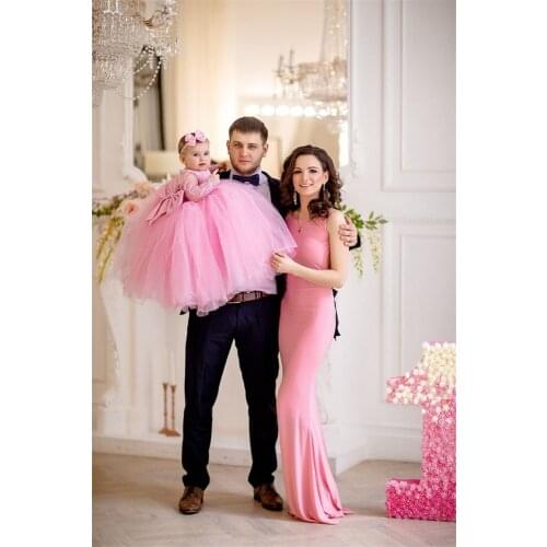 Pink Mother Daughter Baby Girls Birthday Party Dresses Ball Gowns Mom Girls Matching Celebrity Dresses Custom
