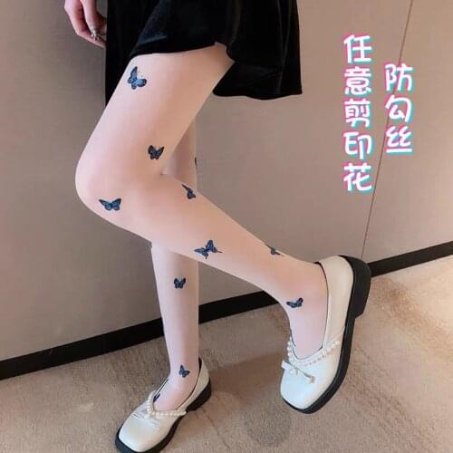 Blue Butterfly Silk Stockings Lolita Cartoon Socks Spring Summer Loli Cosplay Sexy Thin Tight Leggings
