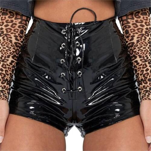 Faux Pu Leather Shorts Women Hotpants Lace Up Red Black High Waist Shorts Female Sexy Bandage Mini Women Shorts Buttoms #T2G