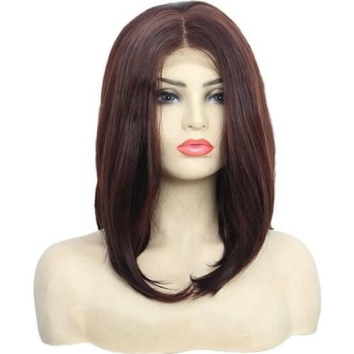 Synthetic Lace Front Wigs Heat Resistant Silky Straight 16 Inchs 33# for Women Free Part Cosplay Daily Use