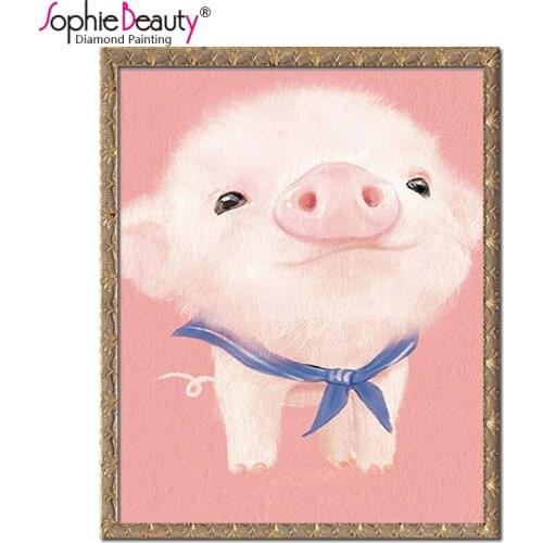 Sohphie Beauty New Diamond Paintings Cross Stitch Rhinestones Pink Pig Mosaic Cartoon 5d Embroidery Handcraft Animal Arts Kits