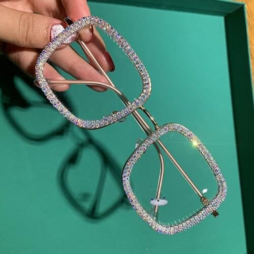 Prescription Glasses Wonen Clear Lens Square Oversized Sunglasses Rhinestone Blue Light Eyeglasses Wholesale gafas de sol