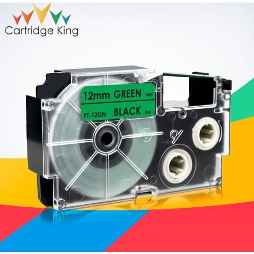 Compatible for Casio XR-12GN Labeling Tape Cartridge Black on Green 12mm*8m for Casio KL-60 KL-120 KL-HD1 KL-P350W Label Printer
