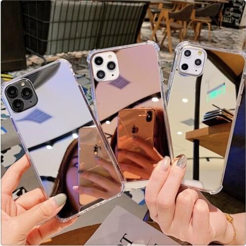 Shockproof Bumper Makeup Mirror Phone Case For iPhone 12 11Pro Max XR XS Max X 7 8 Plus SE 2020 Back Cover For iPhone 11 Coque