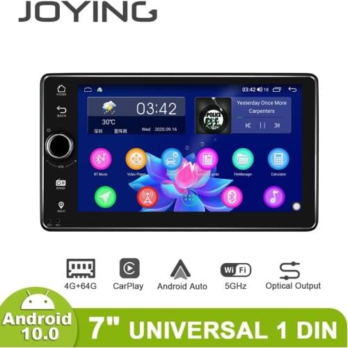 JOYING single din Android 10.0 7 inch universal head unit car radio 4GB RAM+64GB ROM autoradio RDS FM support Carplay/4G/BT/WIFI