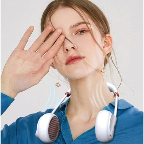 New lazy hanging neck fan USB leafless fan mute mini hanging neck small fan hanging neck fan 3 level wind soft silicon no curly