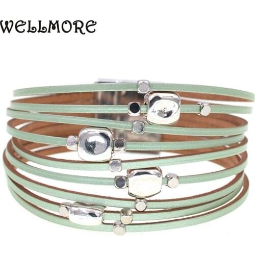 WELLMORE new Leather bracelets for women 2020 fashion Bracelets & Bangles Multilayer Wide Wrap Bracelet women Jewelry wholesale