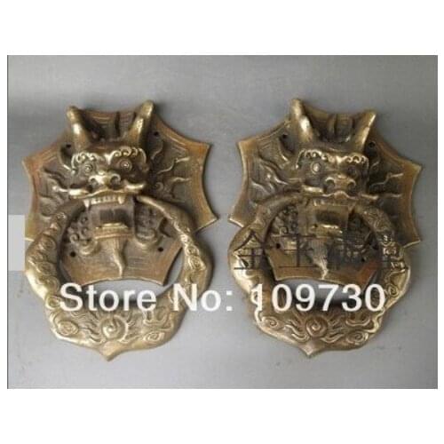 YM 311 Rare, Chinese Bronze Carved statue ' Dragon Head ' Knocker Pair
