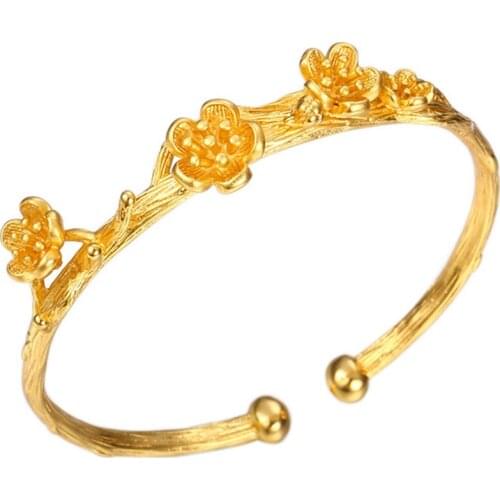 Flower Patterned Cuff Bangle Yellow Gold Filled Womens Beautiful Bangle Bracelet Gift